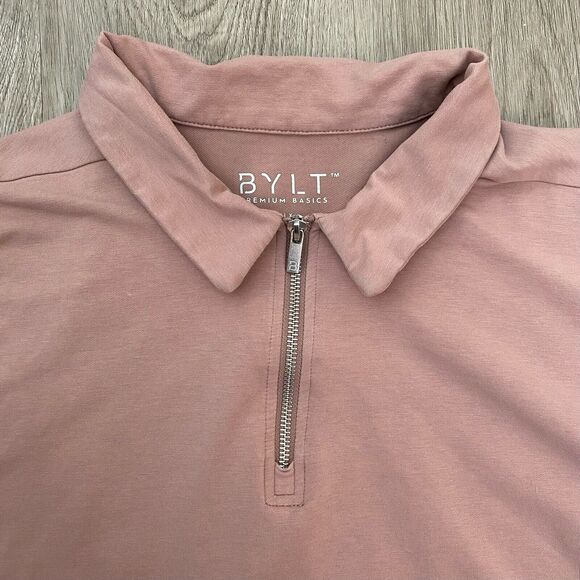 Bylt Shirt Mens XL Pink Peach 1/4 Zip Polo Lux Outdoor Performance‎ Pullover - Picture 2 of 9